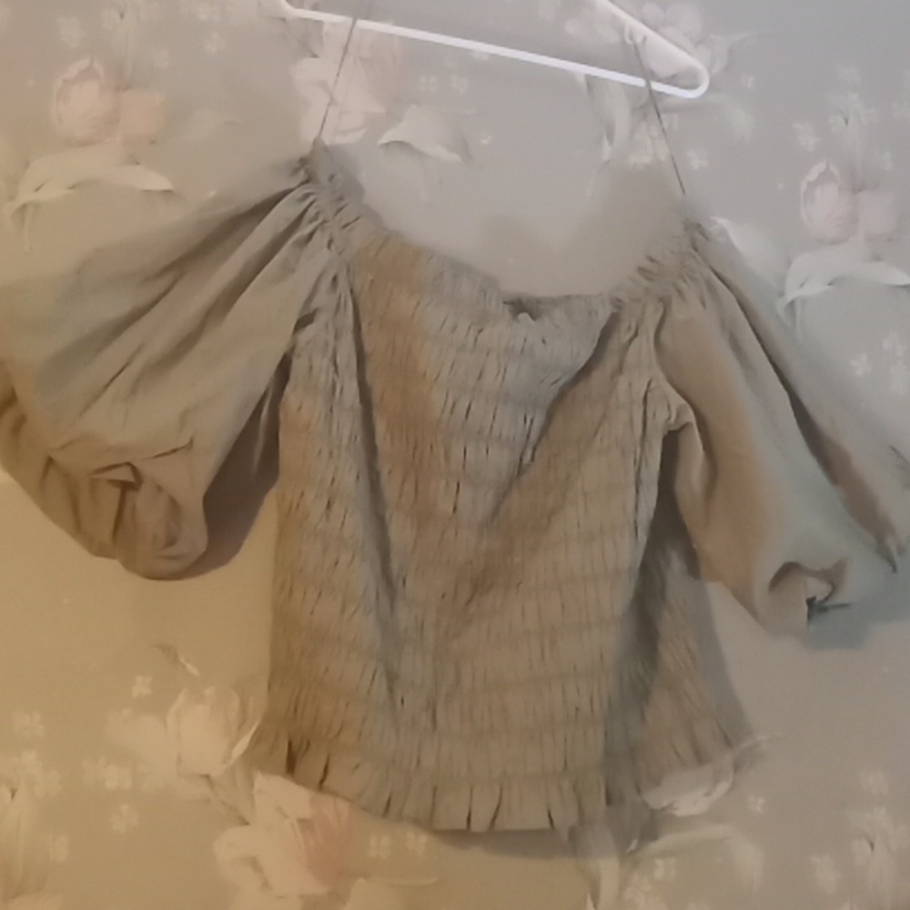 Puffed 3/4 Sleeve Off The Shoulder Crop Top